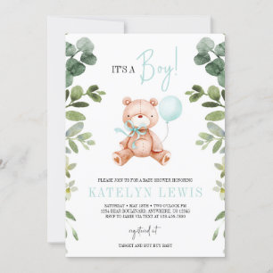 Teddy Bear Boy Greenery Baby shower Kaart