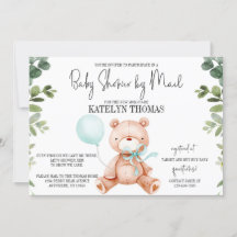 Teddy Bear Boy Greenery Baby shower van Mail