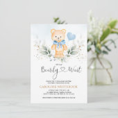 Teddy Bear Boy, Greenery Foliage Baby shower Kaart (Staand voorkant)