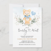 Teddy Bear Boy, Greenery Foliage Baby shower Kaart (Voorkant)