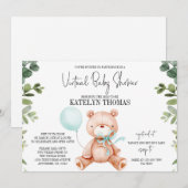 Teddy Bear Boy Greenery Virtual Baby shower Kaart (Voorkant / Achterkant)