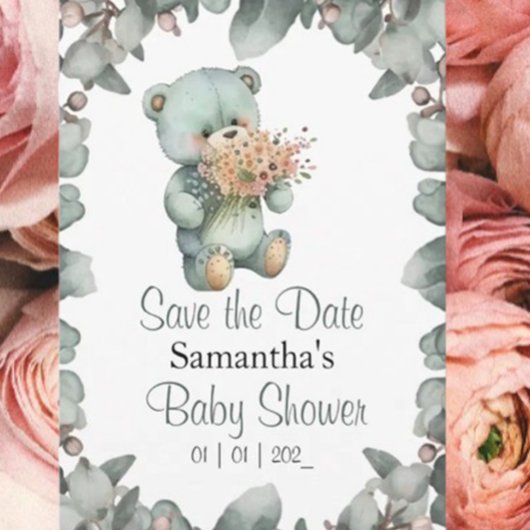 Teddy Bear Boy Groen Baby shower Kaart