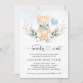 Teddy Bear Boy groen bladeren Baby shower Kaart (Voorkant)