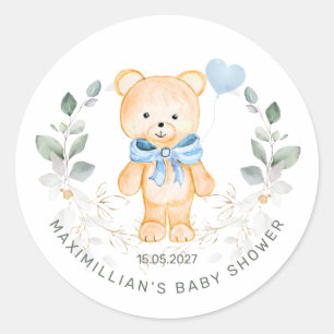 Teddy Bear Boy groen bladeren Baby shower Ronde Sticker
