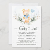 Teddy Bear Boy Groen Foliage Baby shower Invit Kaart (Voorkant)