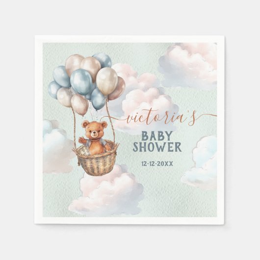 Teddy Bear Boy Hete Luchtballon Baby shower Servet (Voorkant)