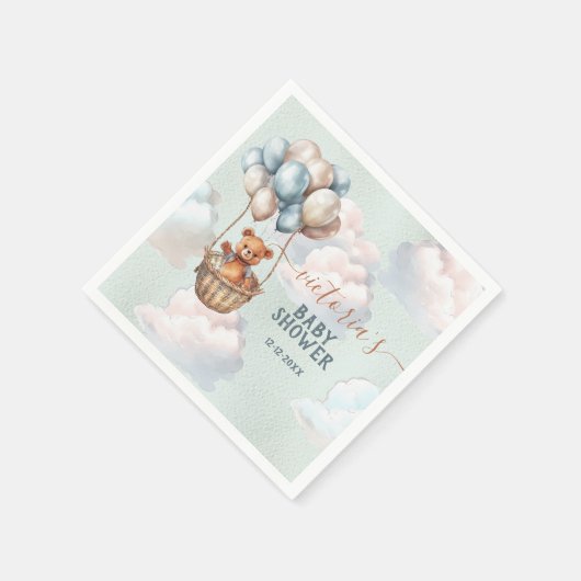 Teddy Bear Boy Hete Luchtballon Baby shower Servet (Hoek)