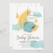 Teddy Bear Boy Moon Stars Blue Baby shower Kaart (Voorkant / Achterkant)