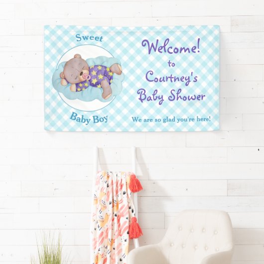 Teddy Bear Boy Sleeping Baby shower Spandoek (Insitu)
