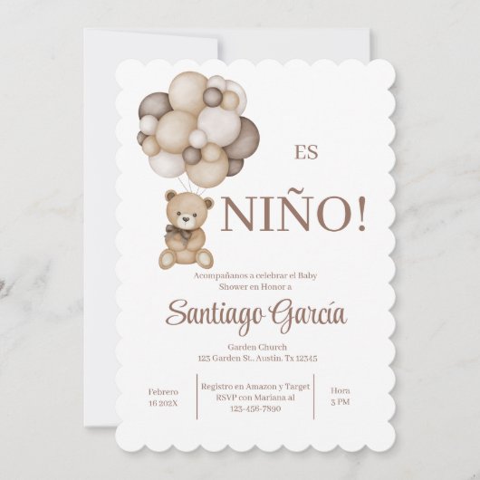 Teddy Bear Boy Spaanse uitnodiging (Voorkant)