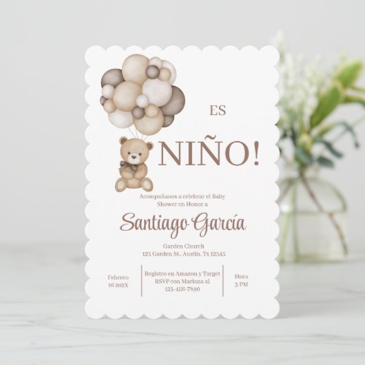 Teddy Bear Boy Spaanse uitnodiging (Staand voorkant)