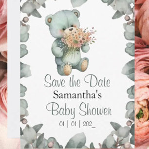 Teddy Bear Boy Waterverf Baby shower Briefkaart