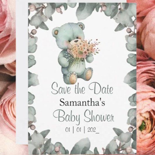 Teddy Bear Boy Waterverf Baby shower Kaart