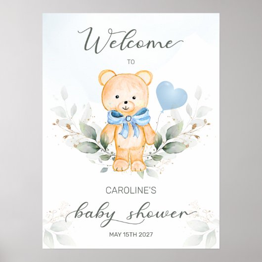Teddy Bear Boy Welkom Baby shower Poster (Voorkant)