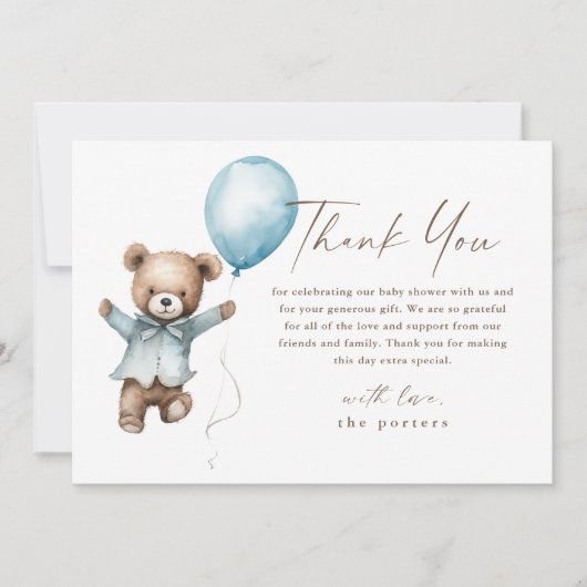 Teddy Bear Boys Baby shower Bedankkaart (Voorkant)