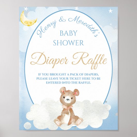 Teddy Bear Boy's Baby shower Diaper Raffle Poster (Voorkant)