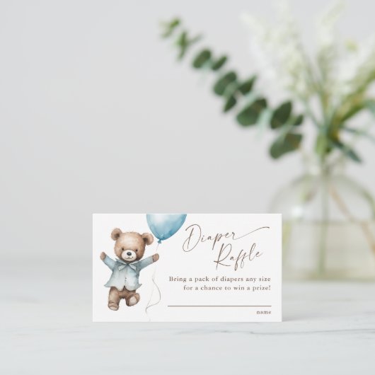 Teddy Bear Boys Baby shower Luier Raffle Informatiekaartje (Staand voorkant)