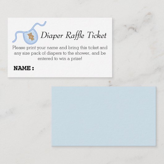 Teddy Bear Boys Baby shower Luier Raffle Ticket Informatiekaartje (Voorkant / Achterkant)