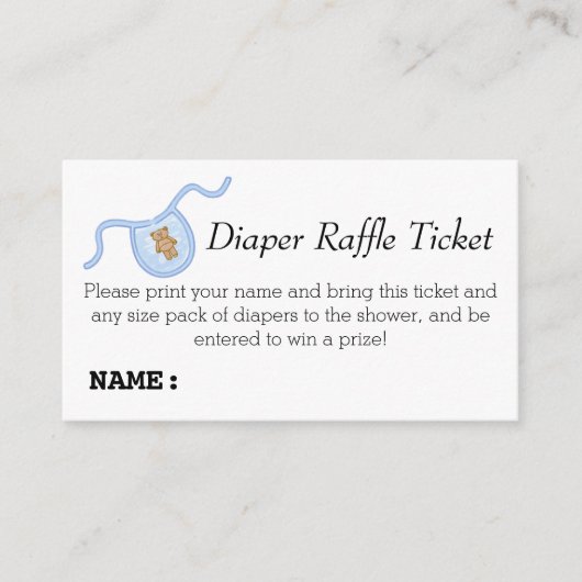 Teddy Bear Boys Baby shower Luier Raffle Ticket Informatiekaartje (Voorkant)