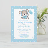 Teddy Bear Boys Blue Baby shower Kaart (Staand voorkant)