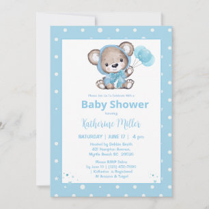 Teddy Bear Boys Blue Baby shower Kaart