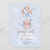 Teddy Bear Brown en Blue Baby shower Kaart (Voorkant / Achterkant)