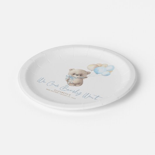 Teddy Bear Brown en Blue Baby shower Paper Bord (Gekanteld)