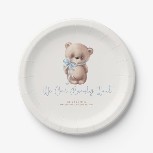 Teddy Bear Brown en Blue Baby shower Papieren Bordje (Voorkant)
