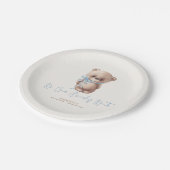 Teddy Bear Brown en Blue Baby shower Papieren Bordje (Gekanteld)