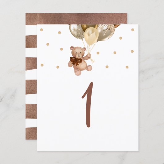 Teddy Bear Brown en Gold Table Number Sign (Voorkant / Achterkant)