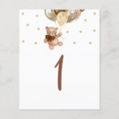 Teddy Bear Brown en Gold Table Number Sign (Voorkant)