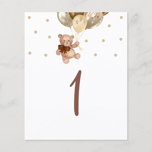 Teddy Bear Brown en Gold Table Number Sign (Voorkant)
