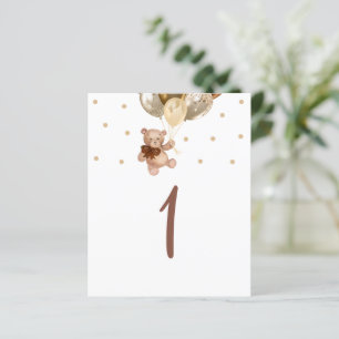 Teddy Bear Brown en Gold Table Number Sign