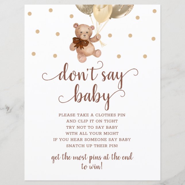Teddy Bear Brown en Gold zeggen geen Baby-spel (Voorkant)