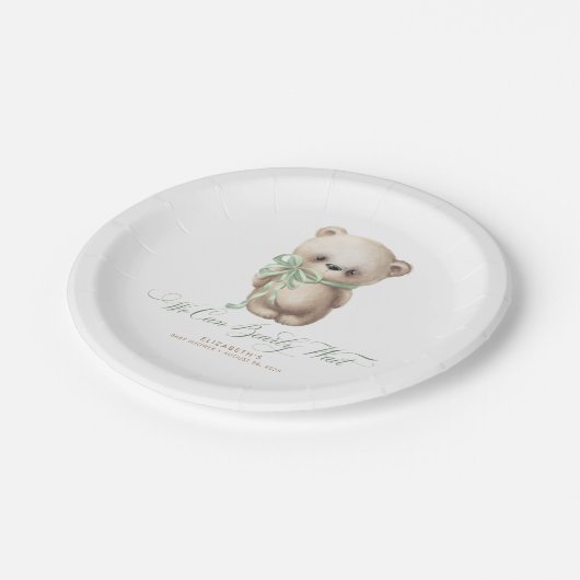 Teddy Bear Brown en Sage Baby shower Papieren Bordje (Gekanteld)