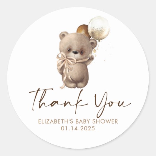 Teddy Bear Brown Gold Baby shower Hartelijk dank Ronde Sticker (Voorkant)