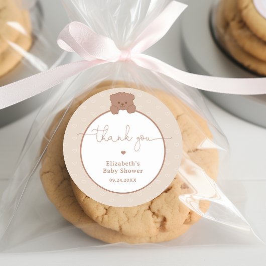 Teddy Bear Brown Minimalistisch Baby shower Dank u Ronde Sticker