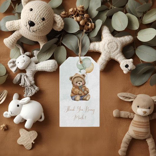 Teddy Bear Brown Sage Green Balloons Baby Cadeaulabel