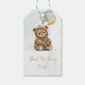 Teddy Bear Brown Sage Green Balloons Baby Cadeaulabel (Voorkant)