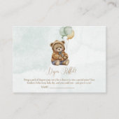 Teddy Bear Brown Sage Green Balloons Baby Informatiekaartje (Voorkant)