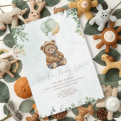 Teddy Bear Brown Sage Green Balloons Baby Kaart