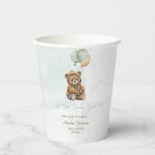 Teddy Bear Brown Sage Green Balloons Baby Papieren Bekers (Voorkant)