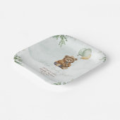 Teddy Bear Brown Sage Green Balloons Baby Papieren Bordje (Gebogen)