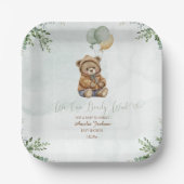 Teddy Bear Brown Sage Green Balloons Baby Papieren Bordje (Voorkant)