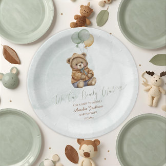 Teddy Bear Brown Sage Green Balloons Baby Papieren Bordje