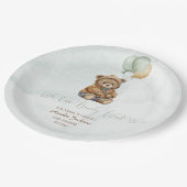 Teddy Bear Brown Sage Green Balloons Baby Papieren Bordje (Gekanteld)