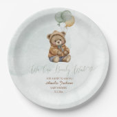 Teddy Bear Brown Sage Green Balloons Baby Papieren Bordje (Voorkant)