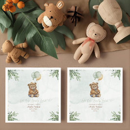Teddy Bear Brown Sage Green Balloons Baby Servet