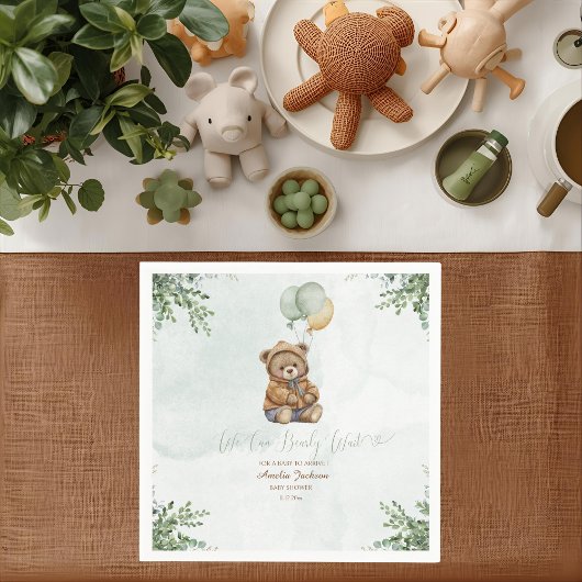 Teddy Bear Brown Sage Green Balloons Baby Servet
