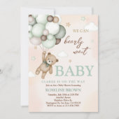 Teddy Bear Brown Sage Green Balloons Baby shower Kaart (Voorkant)